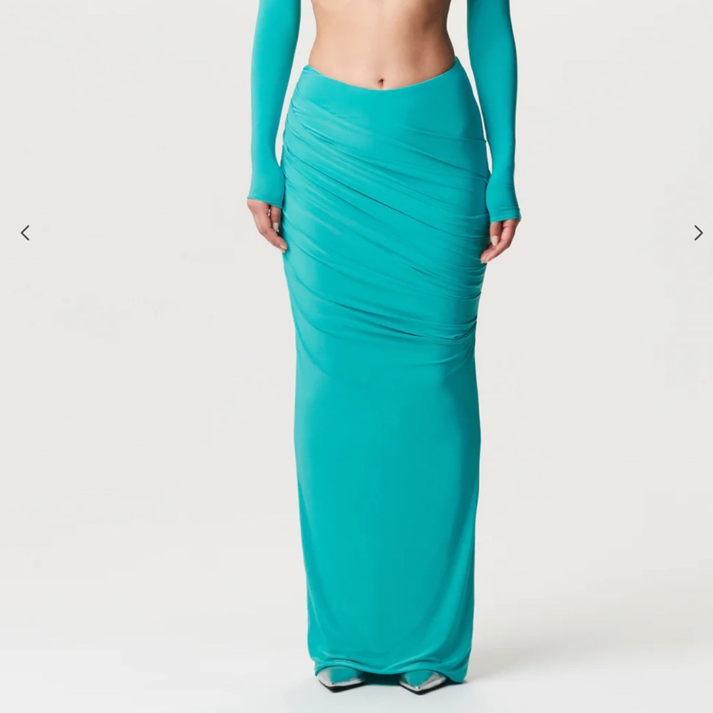 Naked Wardrobe Turquoise Hourglass Scoop Waist Maxi Skirt Beach Coverup Teal